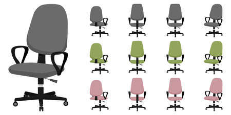 Modern beautiful home office armchair set with different pose and position isolated with different color isolated on white backgroundのイラスト素材