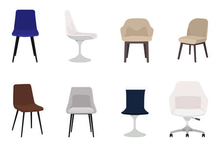Modern home office chair set with different design and with pose and position isolated with different colorのイラスト素材