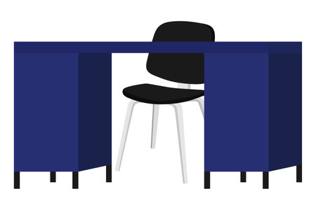 Modern home office desk with chair table cabinet drawer isolated on white backgroundのイラスト素材