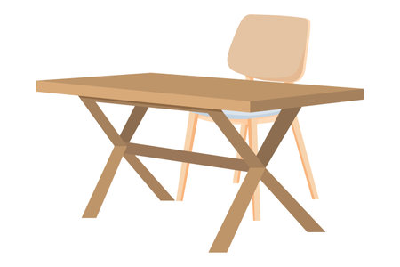 Workspace with wooden table chair isolated on white backgroundのイラスト素材