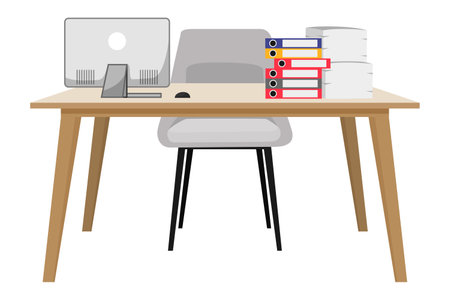 Workspace design with armchair table isolated on white background and with folder fileのイラスト素材