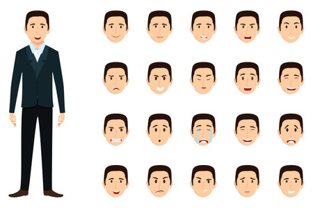 Creative businessman character set with different facial expressionsのイラスト素材