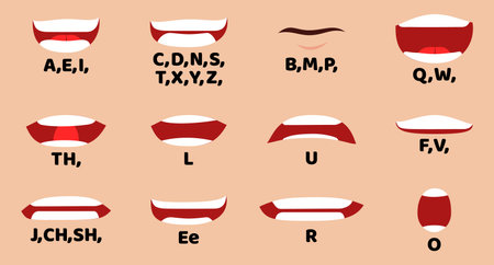 Cartoon face mouth animation with expression lip sync isolatedのイラスト素材