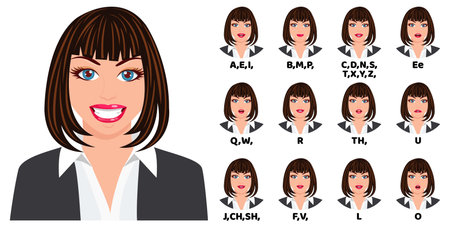 Cute beautiful girl character mouth animation lip sync isolatedのイラスト素材