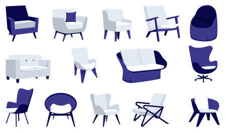 Modern chair armchair sofa cozi big set with different shape and size for home officeのイラスト素材