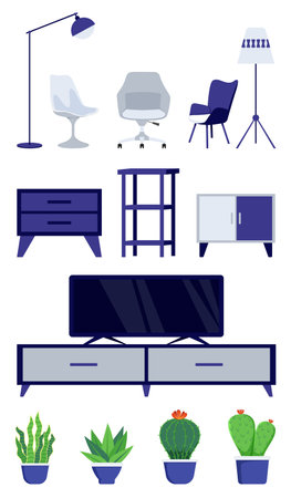 Modern cute furniture set for home office isolated with home theaterのイラスト素材