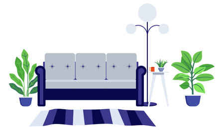 Modern home interior seating space for relaxing freelancing with chair sofa and with houseplant coffeeのイラスト素材