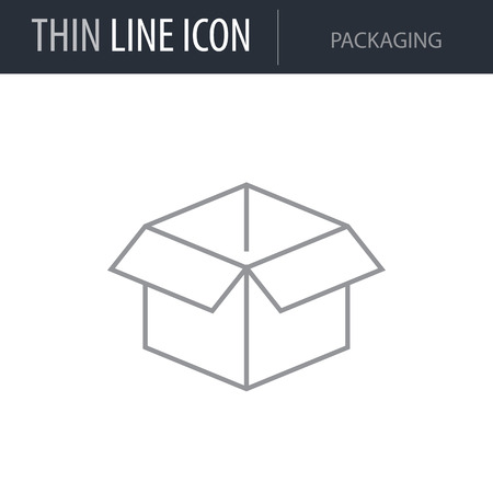Symbol of Packaging Thin line Icon of 3D Printing and Modeling. Stroke Pictogram Graphic for Web Design. Quality Outline Vector Symbol Concept. Premium Mono Linear Beautiful Plain Laconic Logo.のイラスト素材