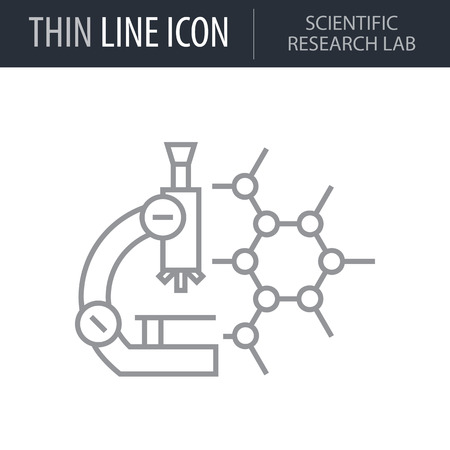 Symbol of Scientific Research Lab. Thin line Icon of Icons Of Biochemistry And Genetics Icon. Stroke Pictogram Graphic for Web Design. Quality Outline Vector Symbol Concept. Premium Mono Linearのイラスト素材