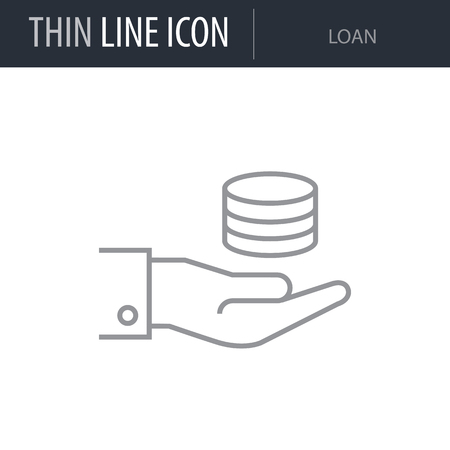 Symbol of Loan Thin line Icon of Banking and Finance. Stroke Pictogram Graphic for Web Design. Quality Outline Vector Symbol Concept. Premium Mono Linear Beautiful Plain Laconic Logoのイラスト素材