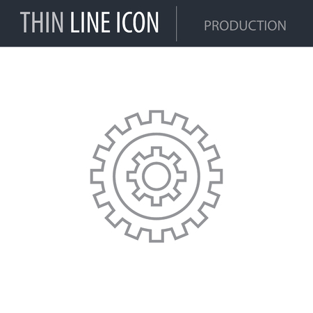 Symbol of Production Thin line Icon of Business. Stroke Pictogram Graphic for Web Design. Quality Outline Vector Symbol Concept. Premium Mono Linear Beautiful Plain Laconic Logoのイラスト素材