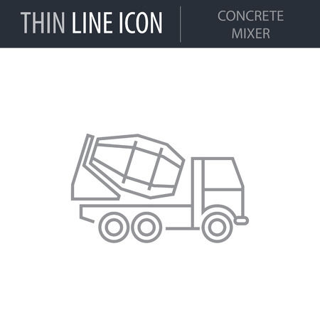 Symbol of Concrete Mixer Thin line Icon of Construction. Stroke Pictogram Graphic for Web Design. Quality Outline Vector Symbol Concept. Premium Mono Linear Beautiful Plain Laconic Logoのイラスト素材