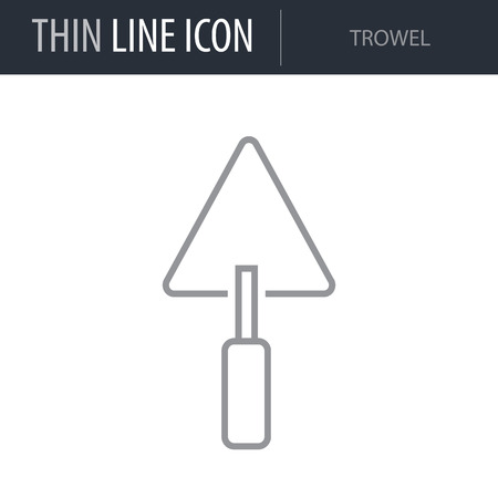 Symbol of Trowel Thin line Icon of Construction. Stroke Pictogram Graphic for Web Design. Quality Outline Vector Symbol Concept. Premium Mono Linear Beautiful Plain Laconic Logoのイラスト素材