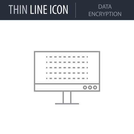 Symbol of Data Encryption Thin line Icon of Cyber Security. Stroke Pictogram Graphic for Web Design. Quality Outline Vector Symbol Concept. Premium Mono Linear Beautiful Plain Laconic Logoのイラスト素材