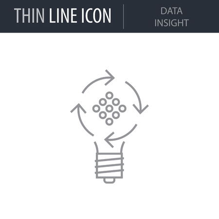 Symbol of Data Insight Lamp Thin line Icon of Data Science. Stroke Pictogram Graphic for Web Design. Quality Outline Vector Symbol Concept. Premium Mono Linear Beautiful Plain Laconic Logoのイラスト素材