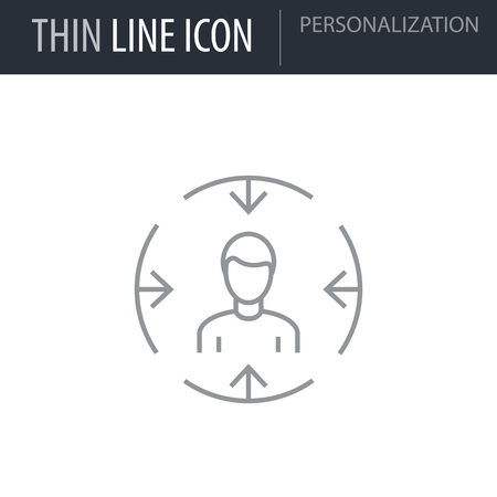 Symbol of Personalization Thin line Icon of Digital Marketing. Stroke Pictogram Graphic for Web Design. Quality Outline Vector Symbol Concept. Premium Mono Linear Beautiful Plain Laconic Logoのイラスト素材