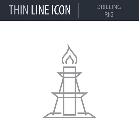 Symbol of Drilling Rig Thin line Icon of Heavy And Power Industry. Stroke Pictogram Graphic for Web Design. Quality Outline Vector Symbol Concept. Premium Mono Linear Beautiful Plain Laconic Logoのイラスト素材