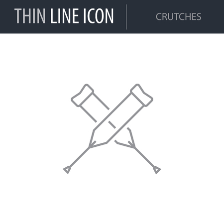 Symbol of Crutches. Thin line Icon of Medicine Part One. Stroke Pictogram Graphic for Web Design. Quality Outline Vector Symbol Concept. Premium Mono Linear Beautiful Plain Laconic Logoのイラスト素材
