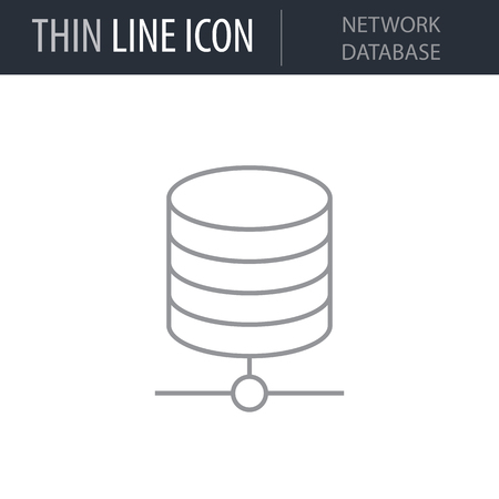 Symbol of Network Database. Thin line Icon of Network Technology. Stroke Pictogram Graphic for Web Design. Quality Outline Vector Symbol Concept. Premium Mono Linear Beautiful Plain Laconic Logoのイラスト素材