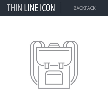 Symbol of Backpack. Thin line Icon of Outdoor Recreation. Stroke Pictogram Graphic for Web Design. Quality Outline Vector Symbol Concept. Premium Mono Linear Beautiful Plain Laconic Logoのイラスト素材