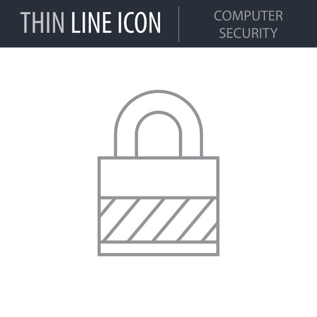 Symbol of Computer Security. Thin line Icon of Network Technology. Stroke Pictogram Graphic for Web Design. Quality Outline Vector Symbol Concept. Premium Mono Linear Beautiful Plain Laconic Logoのイラスト素材