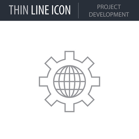 Symbol of Project Development. Thin line Icon of Project Planning. Stroke Pictogram Graphic for Web Design. Quality Outline Vector Symbol Concept. Premium Mono Linear Beautiful Plain Laconic Logoのイラスト素材