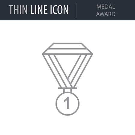Symbol of Medal Award. Thin line Icon of Project Planning. Stroke Pictogram Graphic for Web Design. Quality Outline Vector Symbol Concept. Premium Mono Linear Beautiful Plain Laconic Logoのイラスト素材