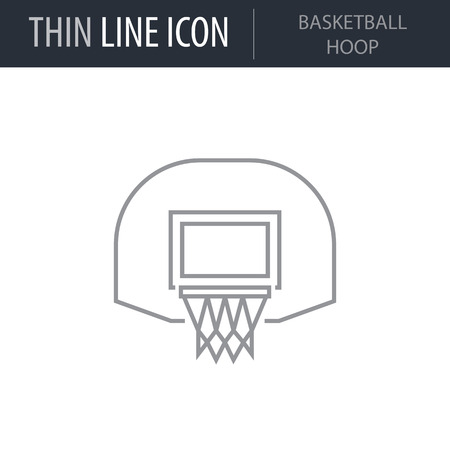 Symbol of Basketball Hoop. Thin line Icon of Sport Equipment. Stroke Pictogram Graphic for Web Design. Quality Outline Vector Symbol Concept. Premium Mono Linear Beautiful Plain Laconic Logoのイラスト素材
