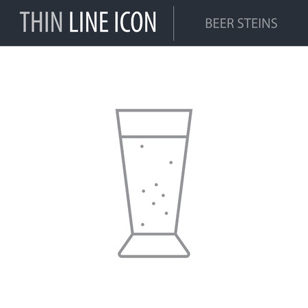 Symbol of Beer Steins. Thin line Icon of Beverage. Stroke Pictogram Graphic for Web Design. Quality Outline Vector Symbol Concept. Premium Mono Linear Beautiful Plain Laconic Logoのイラスト素材