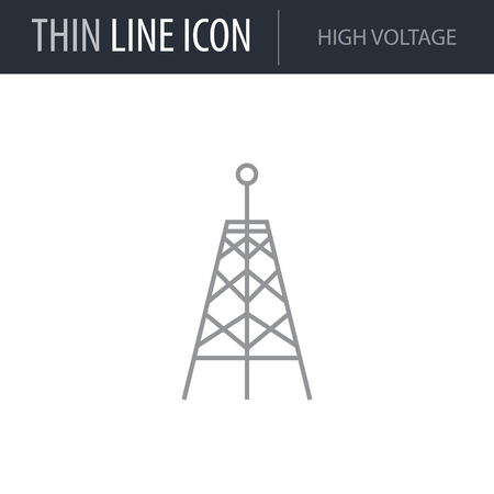 Symbol of High Voltage. Thin line Icon of City elements. Stroke Pictogram Graphic for Web Design. Quality Outline Vector Symbol Concept. Premium Mono Linear Beautiful Plain Laconic Logoのイラスト素材