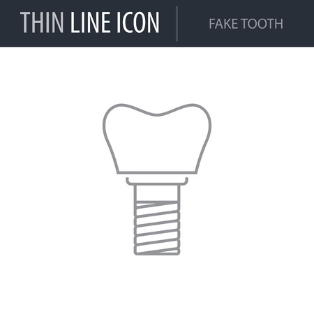 Symbol of Fake Tooth. Thin line Icon of Dentist Tools. Stroke Pictogram Graphic for Web Design. Quality Outline Vector Symbol Concept. Premium Mono Linear Beautiful Plain Laconic Logoのイラスト素材