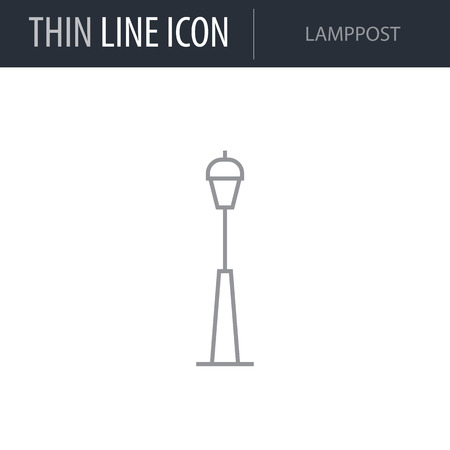 Symbol of Lamppost. Thin line Icon of City elements. Stroke Pictogram Graphic for Web Design. Quality Outline Vector Symbol Concept. Premium Mono Linear Beautiful Plain Laconic Logoのイラスト素材