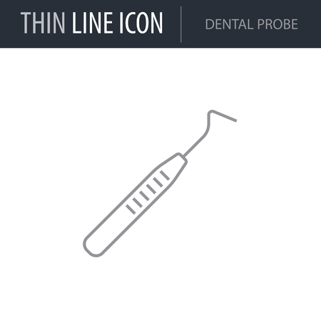 Symbol of Dental Probe. Thin line Icon of Dentist Tools. Stroke Pictogram Graphic for Web Design. Quality Outline Vector Symbol Concept. Premium Mono Linear Beautiful Plain Laconic Logoのイラスト素材