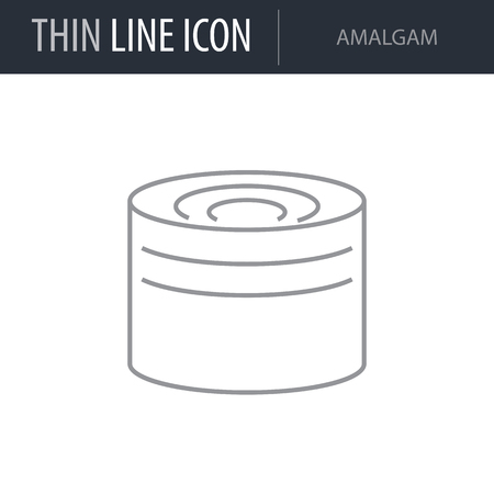 Symbol of Amalgam. Thin line Icon of Dentist Tools. Stroke Pictogram Graphic for Web Design. Quality Outline Vector Symbol Concept. Premium Mono Linear Beautiful Plain Laconic Logoのイラスト素材