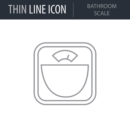 Symbol of Bathroom Scale. Thin line Icon of Diet. Stroke Pictogram Graphic for Web Design. Quality Outline Vector Symbol Concept. Premium Mono Linear Beautiful Plain Laconic Logoのイラスト素材