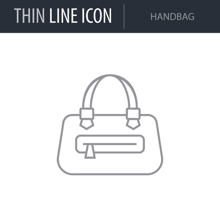 Symbol of Handbag. Thin line Icon of Fashion. Stroke Pictogram Graphic for Web Design. Quality Outline Vector Symbol Concept. Premium Mono Linear Beautiful Plain Laconic Logoのイラスト素材