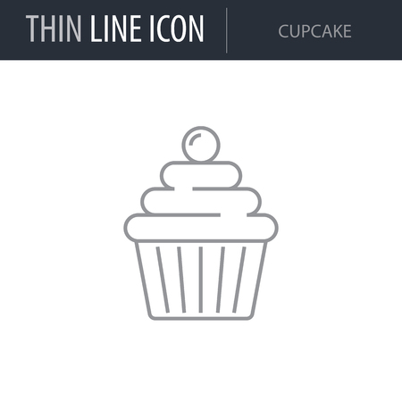 Symbol of Cupcake. Thin line Icon of Food. Stroke Pictogram Graphic for Web Design. Quality Outline Vector Symbol Concept. Premium Mono Linear Beautiful Plain Laconic Logoのイラスト素材