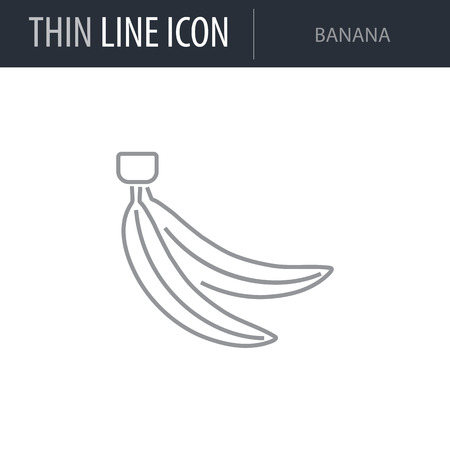 Symbol of Banana. Thin line Icon of Food. Stroke Pictogram Graphic for Web Design. Quality Outline Vector Symbol Concept. Premium Mono Linear Beautiful Plain Laconic Logoのイラスト素材