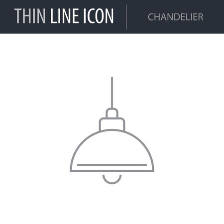 Symbol of Chandelier. Thin line Icon of Furniture. Stroke Pictogram Graphic for Web Design. Quality Outline Vector Symbol Concept. Premium Mono Linear Beautiful Plain Laconic Logoのイラスト素材