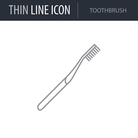 Symbol of Toothbrush. Thin line Icon of Hygiene. Stroke Pictogram Graphic for Web Design. Quality Outline Vector Symbol Concept. Premium Mono Linear Beautiful Plain Laconic Logoのイラスト素材