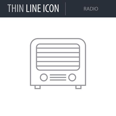 Symbol of Radio. Thin line Icon of Inear Household Elements. Stroke Pictogram Graphic for Web Design. Quality Outline Vector Symbol Concept. Premium Mono Linear Beautiful Plain Laconic Logoのイラスト素材