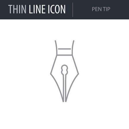 Symbol of Pen Tip. Thin line Icon of College. Stroke Pictogram Graphic for Web Design. Quality Outline Vector Symbol Concept. Premium Mono Linear Beautiful Plain Laconic Logoのイラスト素材