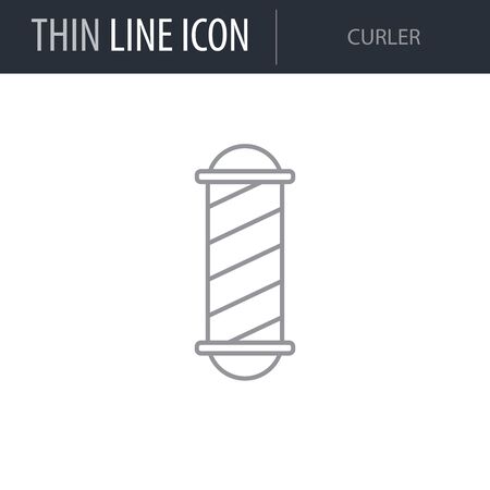 Symbol of Curler. Thin line Icon of Hairdressing Salon. Stroke Pictogram Graphic for Web Design. Quality Outline Vector Symbol Concept. Premium Mono Linear Beautiful Plain Laconic Logoのイラスト素材