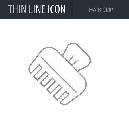Symbol of Hair Clip. Thin line Icon of Hairdressing Salon. Stroke Pictogram Graphic for Web Design. Quality Outline Vector Symbol Concept. Premium Mono Linear Beautiful Plain Laconic Logoのイラスト素材