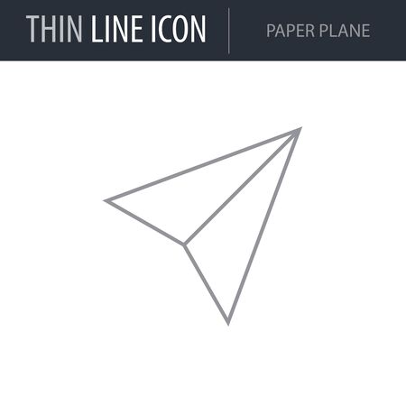 Symbol of Paper Plane. Thin line Icon of Multimedia. Stroke Pictogram Graphic for Web Design. Quality Outline Vector Symbol Concept. Premium Mono Linear Beautiful Plain Laconic Logoのイラスト素材