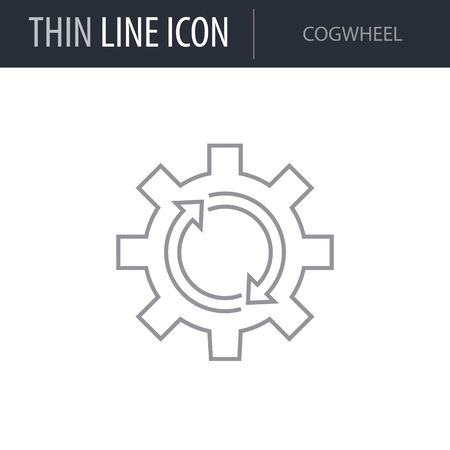 Symbol of Cogwheel. Thin line Icon of Network. Stroke Pictogram Graphic for Web Design. Quality Outline Vector Symbol Concept. Premium Mono Linear Beautiful Plain Laconic Logoのイラスト素材