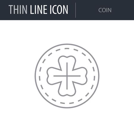 Symbol of Coin. Thin line Icon of Saint Patrick Day. Stroke Pictogram Graphic for Web Design. Quality Outline Vector Symbol Concept. Premium Mono Linear Beautiful Plain Laconic Logoのイラスト素材