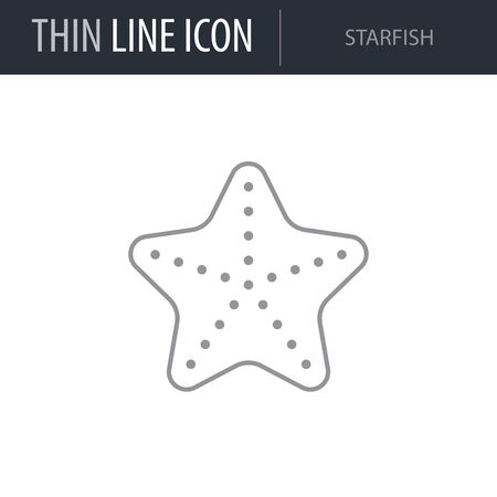 Symbol of Starfish. Thin line Icon of Sea And Beach. Stroke Pictogram Graphic for Web Design. Quality Outline Vector Symbol Concept. Premium Mono Linear Beautiful Plain Laconic Logoのイラスト素材