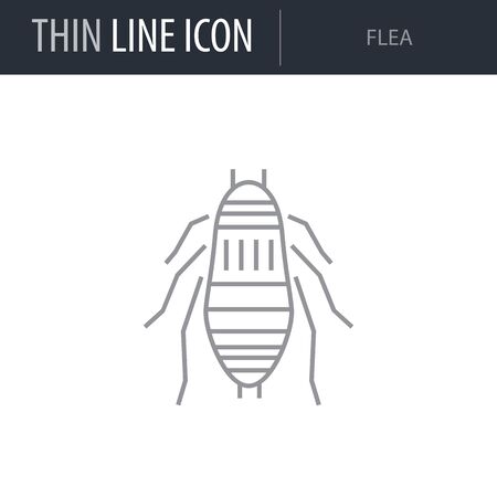 Symbol of Flea. Thin line Icon of Insect. Stroke Pictogram Graphic for Web Design. Quality Outline Vector Symbol Concept. Premium Mono Linear Beautiful Plain Laconic Logoのイラスト素材