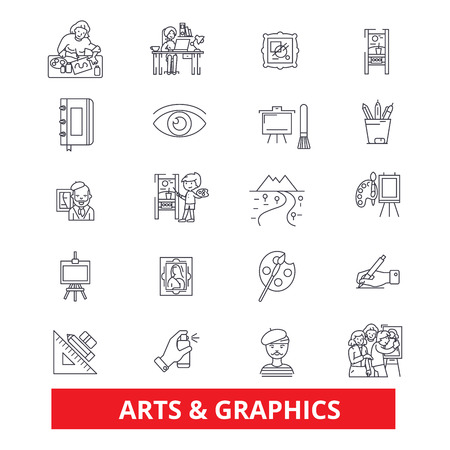 Art, graphics, design, web, internet, interface line icons. Editable strokes. Flat design vector illustration symbol concept. Linear signs isolated on white backgroundのイラスト素材